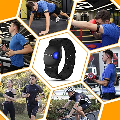 LIVLOV V9 Bluetooth ANT  Heart Rate Monitor Armband, Rechargeable HRM Sensor IP67 Waterproof Optical Armband Heart Rate Monitor for Peloton, Zwift, Wahoo Fitness, Polar Beat, Endomondo