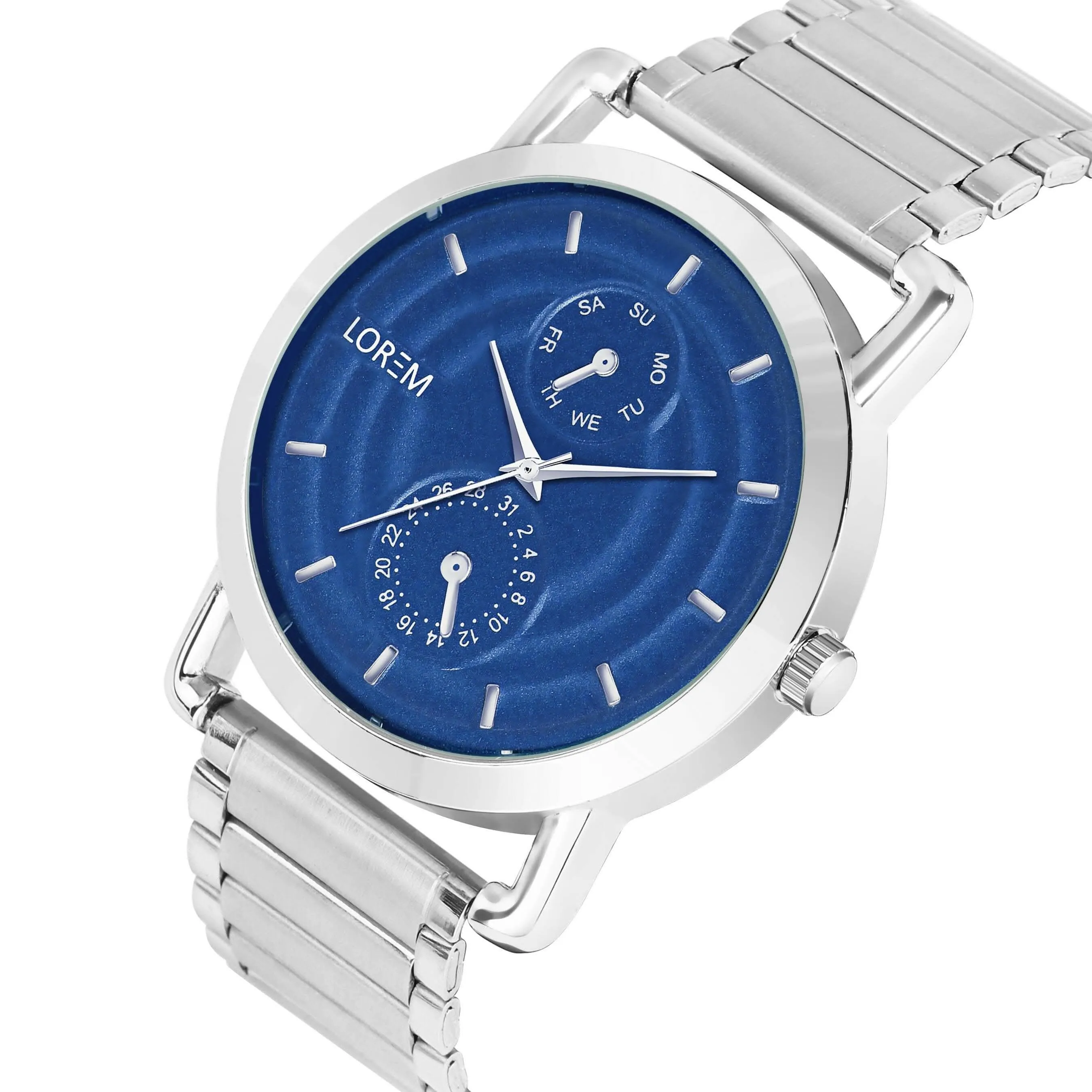 LOREM Blue 3D Embossed Stainless Steel Analog Watch For Men LR122