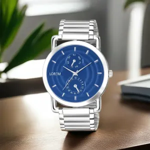 LOREM Blue 3D Embossed Stainless Steel Analog Watch For Men LR122