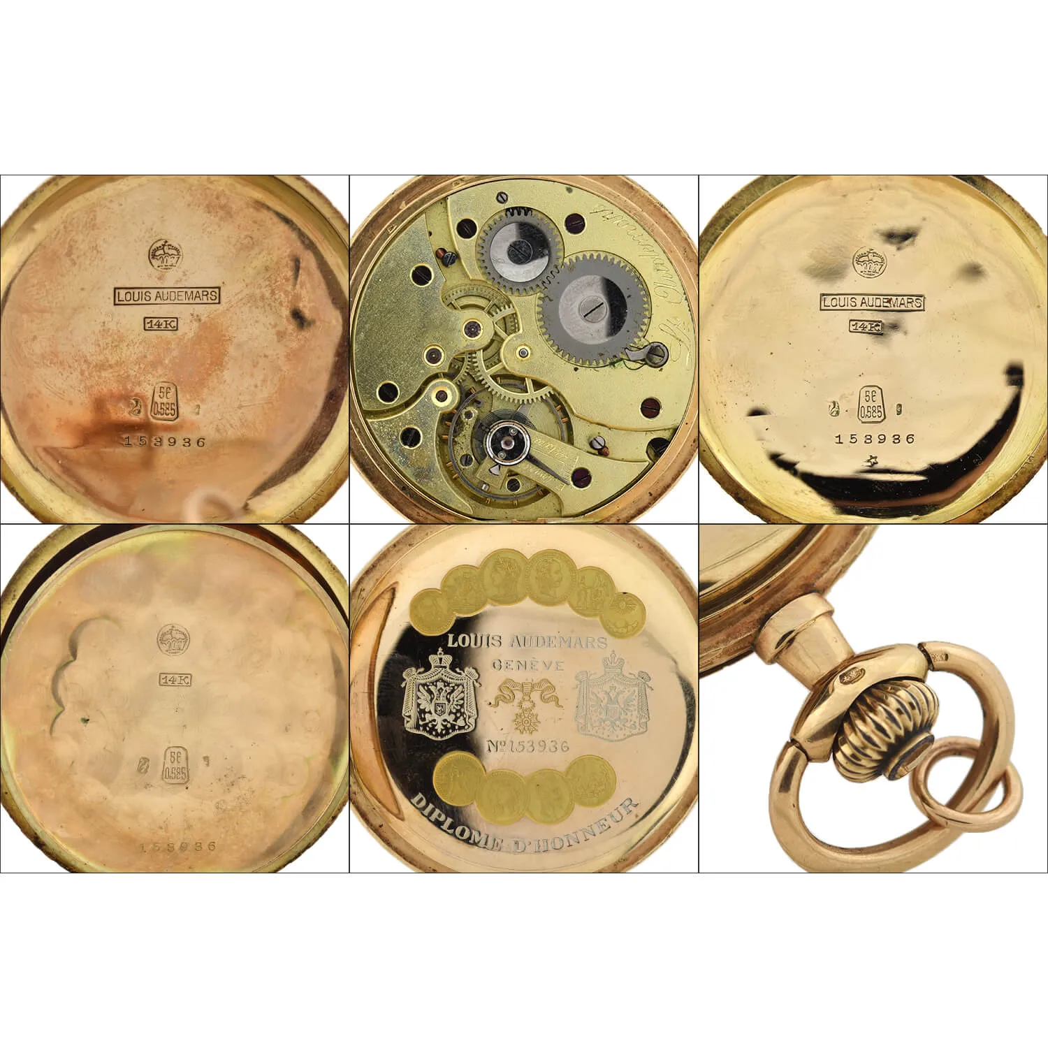 LOUIS AUDEMARS & CIE Rare Victorian 14kt Hunter Case Enamel Pocket Watch