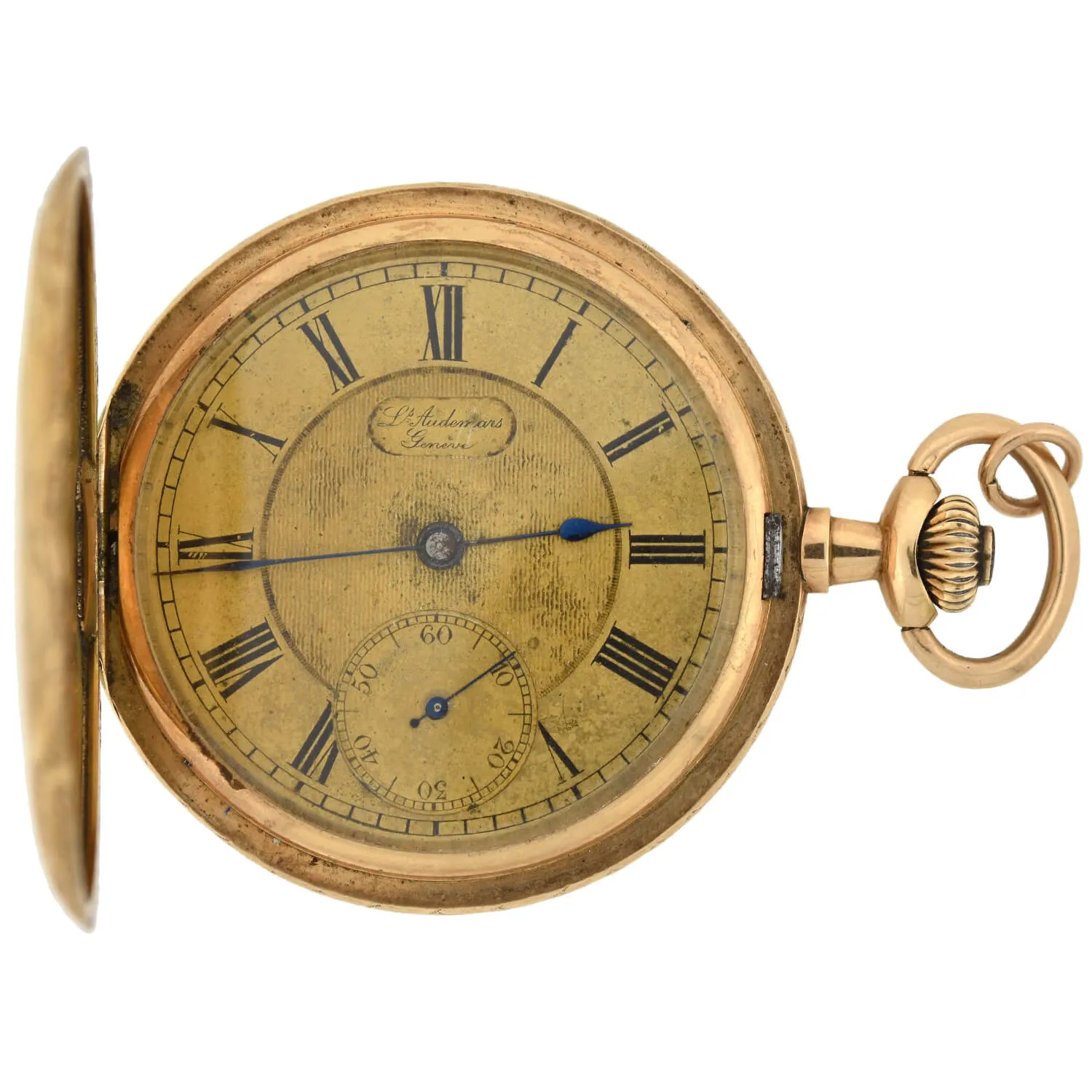 LOUIS AUDEMARS & CIE Rare Victorian 14kt Hunter Case Enamel Pocket Watch