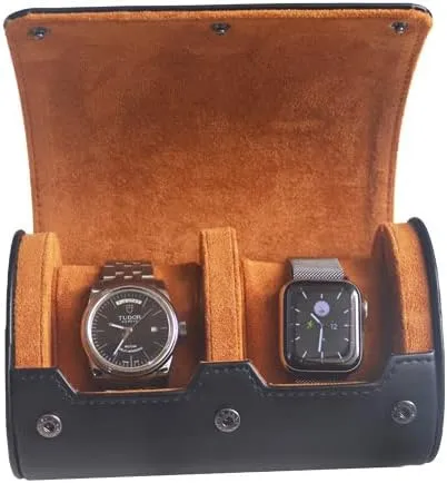 Luxury Watch Roll (2 Watches) Premium Faux Leather Travel Watch Case - Anti-Scratch Protection - Exquisite Storage - Modern Design