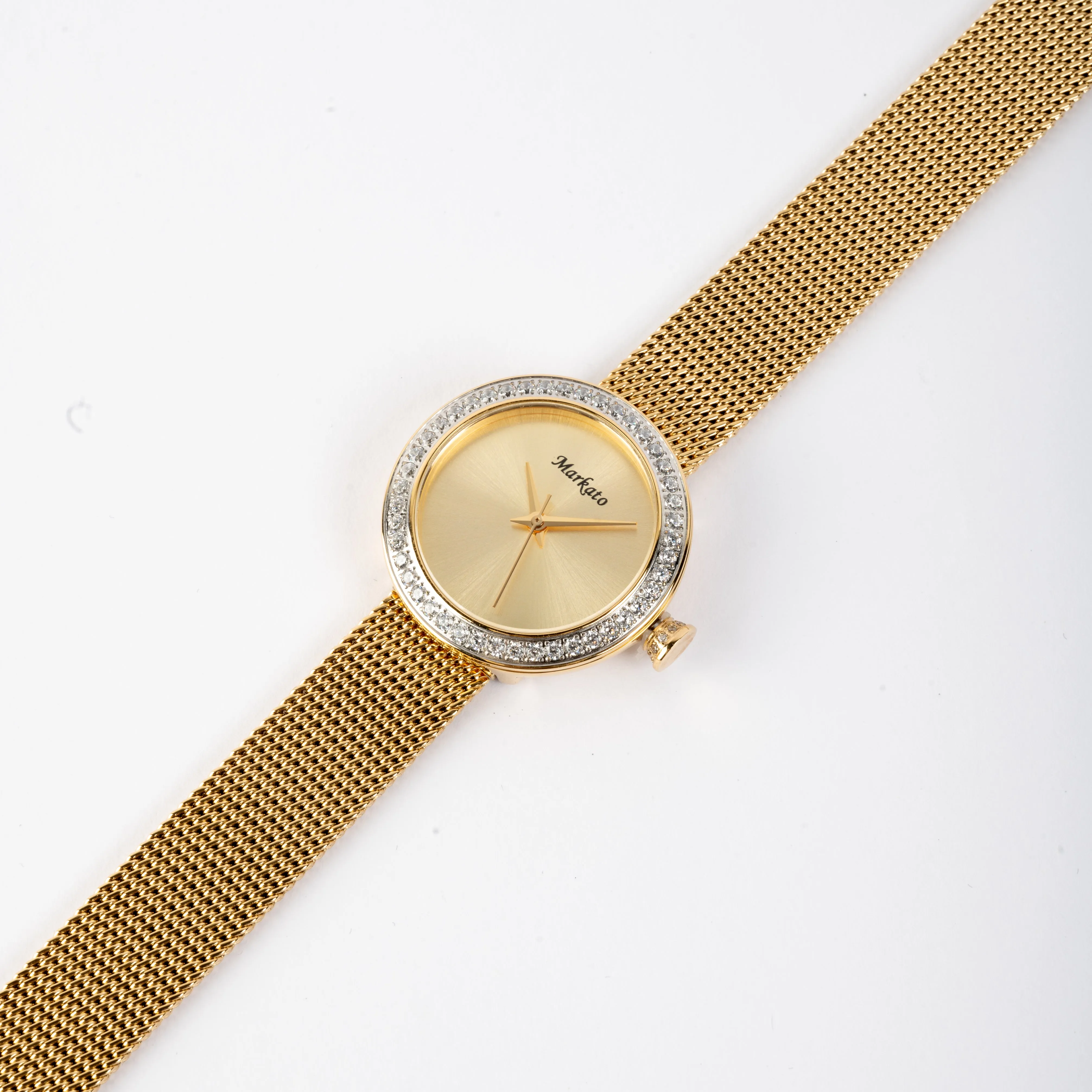 MARKATO Women Watch with Golden Dial & Silver Strap