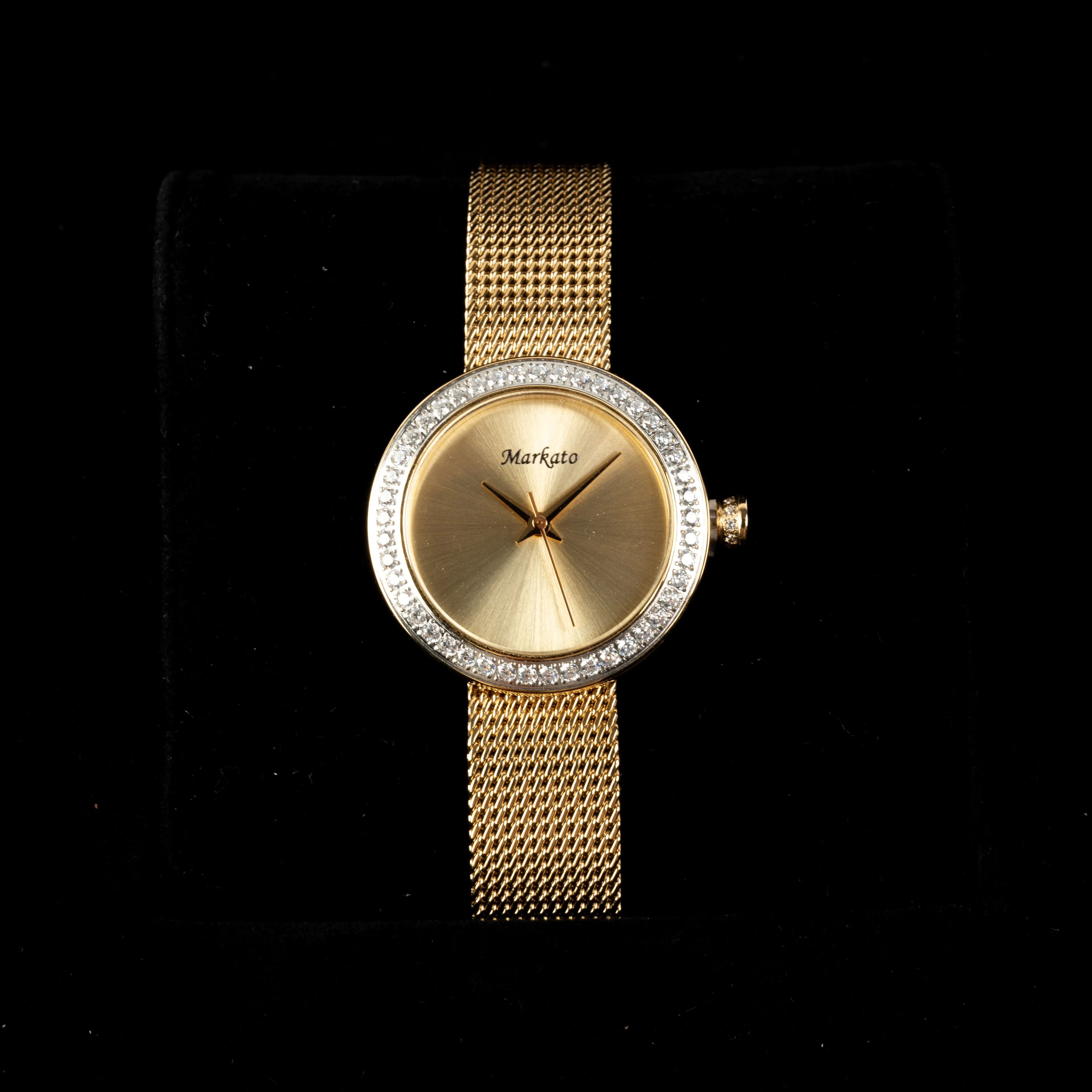 MARKATO Women Watch with Golden Dial & Silver Strap