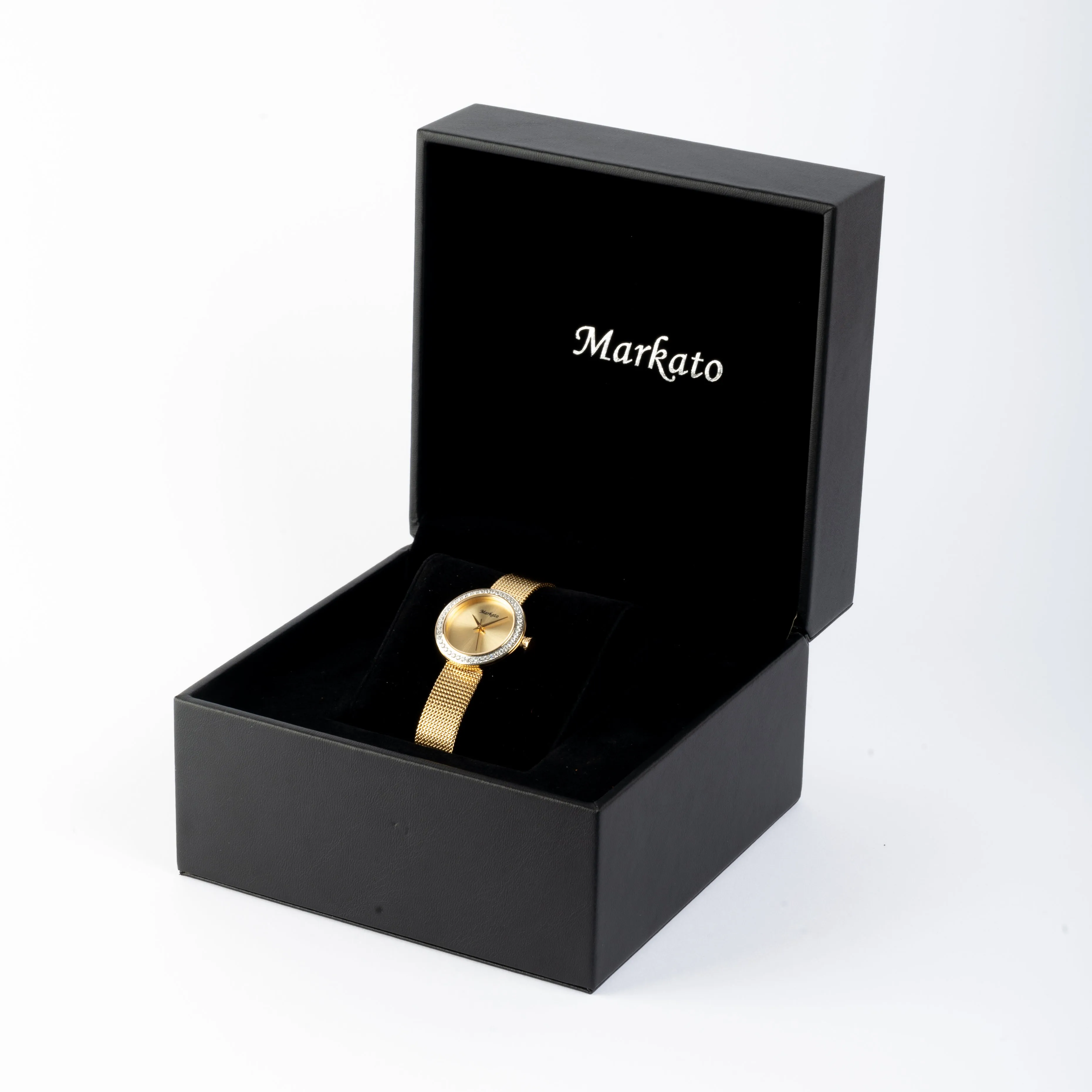 MARKATO Women Watch with Golden Dial & Silver Strap