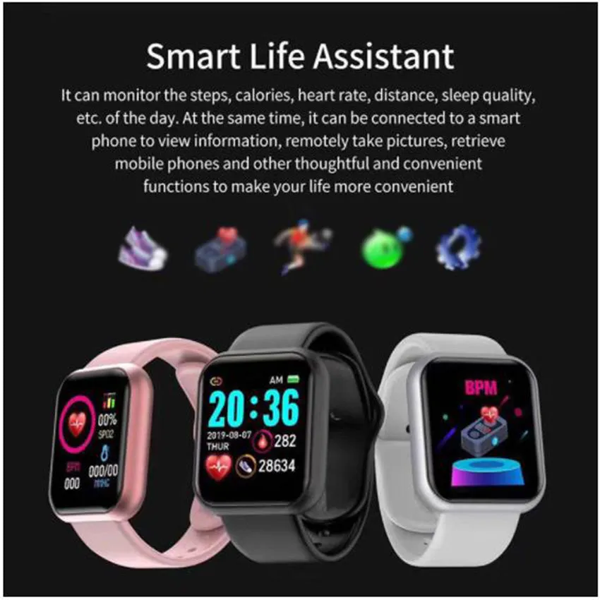 Mens' Silicone Digital Watch Men Sport Healthy Monitoring BPM  Women Watches Electronic LED Male Wrist Watch Hours Week Clock