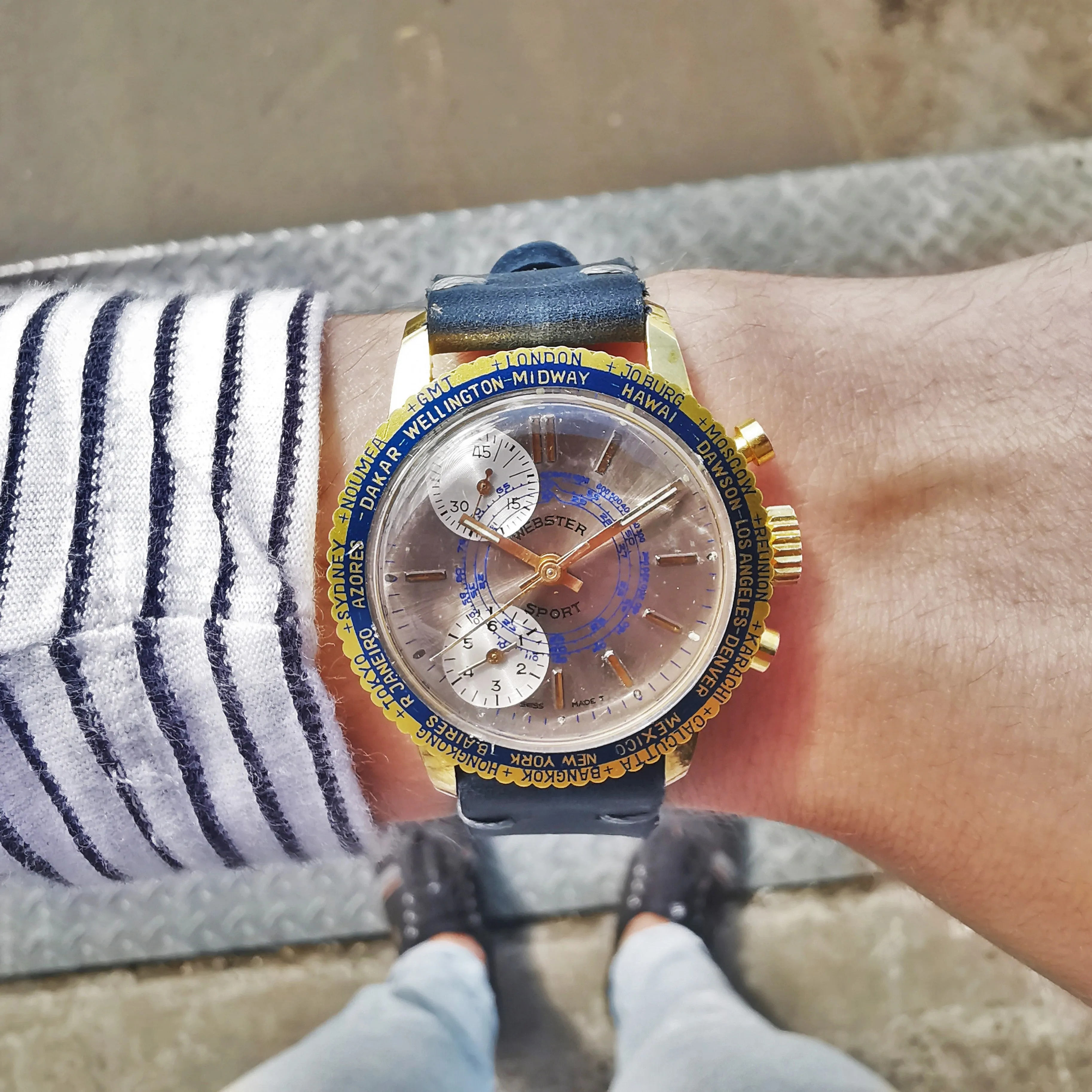 Men's Webster Sport Vintage Chronograph Watch // 1950s 1960s Mechanical Swiss Watch // Rare Watch// Hand Crafted Real Leather Strap