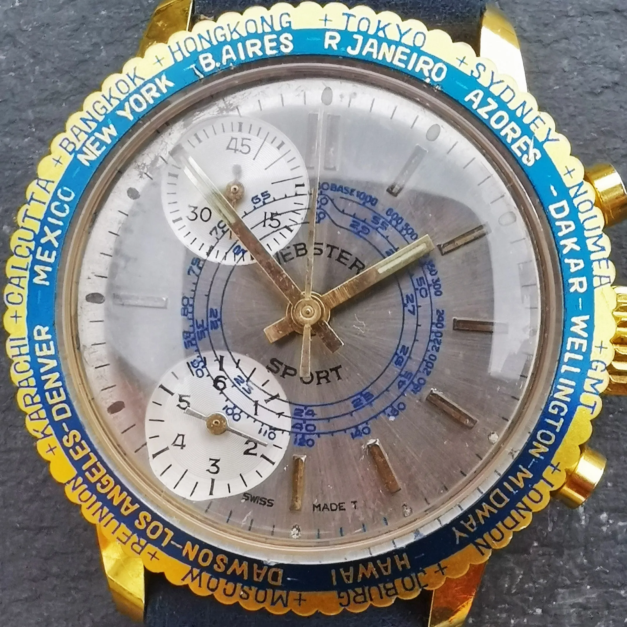 Men's Webster Sport Vintage Chronograph Watch // 1950s 1960s Mechanical Swiss Watch // Rare Watch// Hand Crafted Real Leather Strap