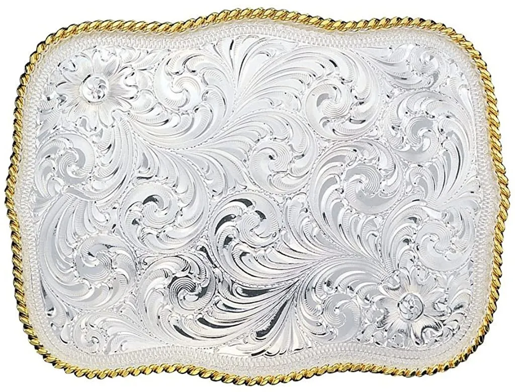 Montana Silversmiths Men's Silver Engraved Scalloped Western Belt Buckle - 860