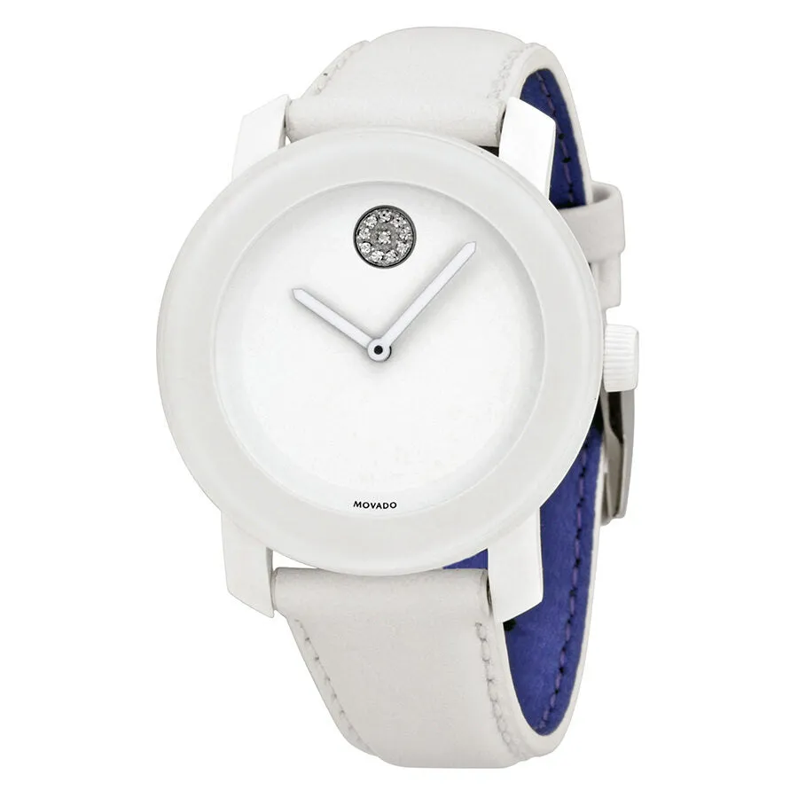 Movado Bold Crystal Accent White Leather Watch 3600043