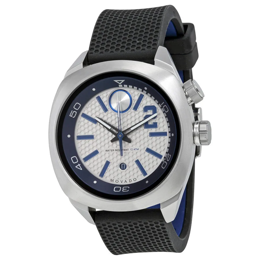 Movado Bold Derek Jeter Captain Series Silver and Blue Dial Black Silicone Men's Watch 3600264