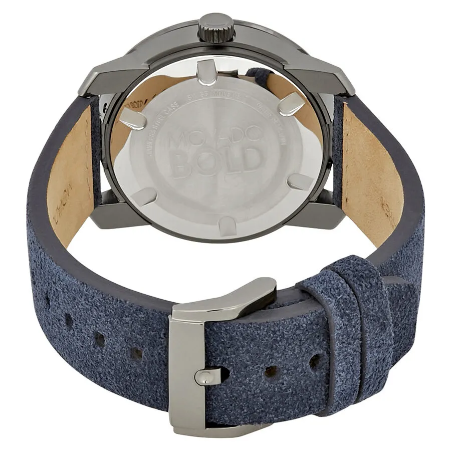 Movado Bold Gunmetal Grey Dial Blue Suede  Men's Watch 3600454