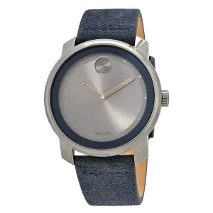 Movado Bold Gunmetal Grey Dial Blue Suede  Men's Watch 3600454