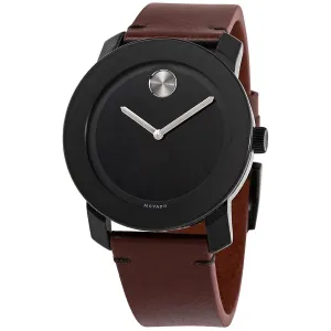 Movado Bold Quartz Black Dial Oxblood Leather Men's Watch 3600602