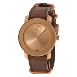 Movado Bold Rose Gold Dial Brown Leather Unisex Watch 3600364