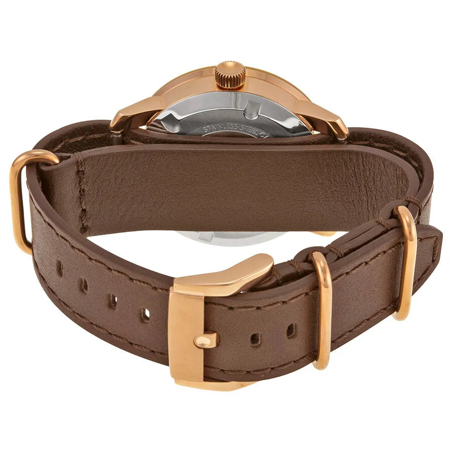 Movado Bold Rose Gold Dial Brown Leather Unisex Watch 3600364