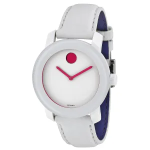 Movado Bold White Dial Pink Accents White Leather Ladies Watch 3600177