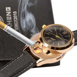 New Windproof Flameless USB Lighter Watch Electric Quartz Watches Men Women Luxury Wristwatches   Rechargeable Cigarette Lighter
