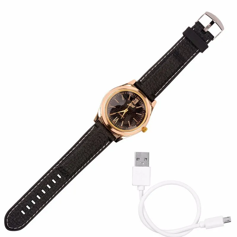 New Windproof Flameless USB Lighter Watch Electric Quartz Watches Men Women Luxury Wristwatches   Rechargeable Cigarette Lighter