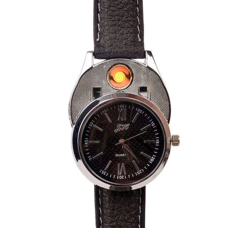 New Windproof Flameless USB Lighter Watch Electric Quartz Watches Men Women Luxury Wristwatches   Rechargeable Cigarette Lighter