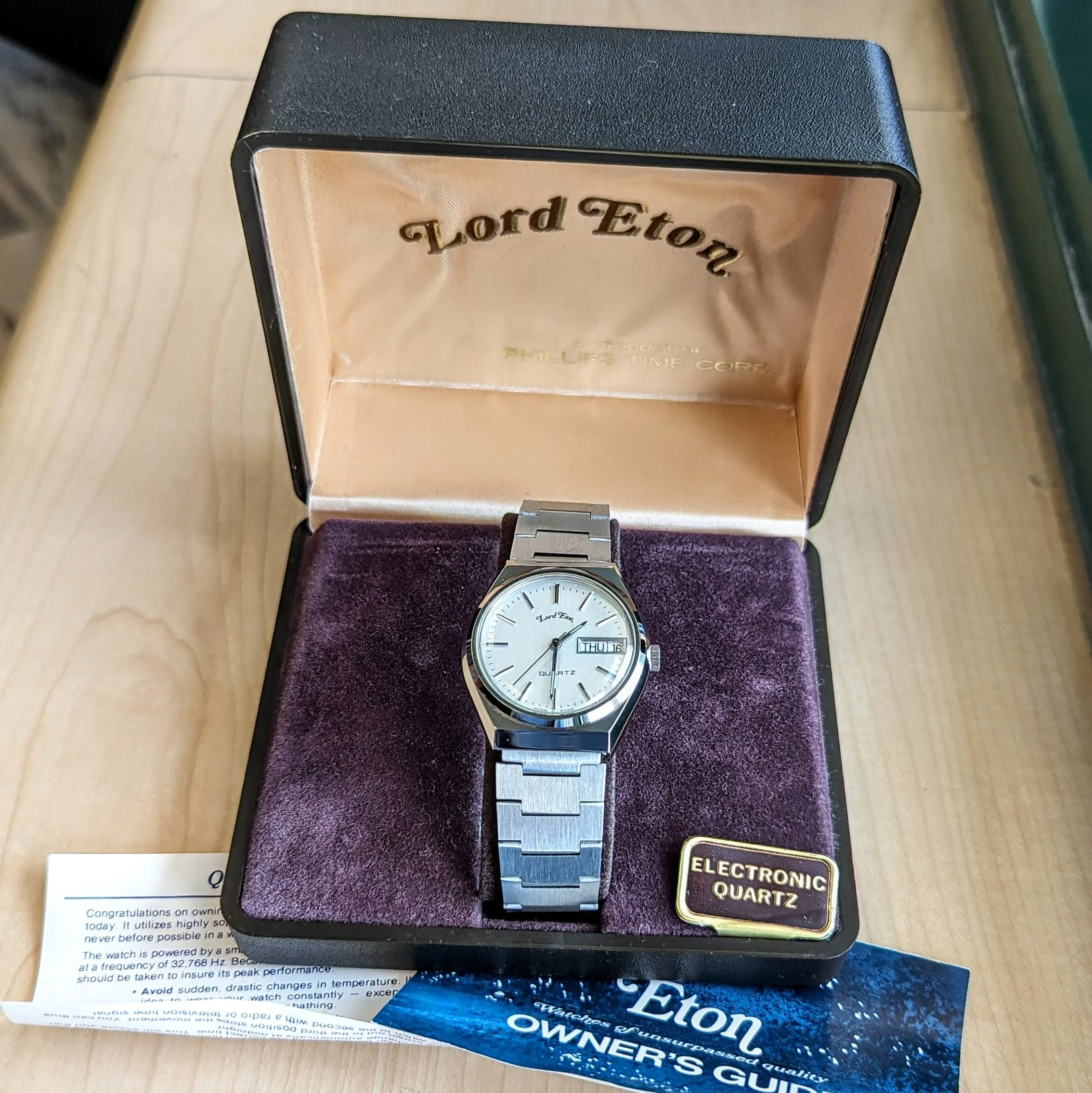 NOS LORD ETON Quartz Watch Day/Date "A Product of Phillips Time Corp." - ALL Original, Box & Papers