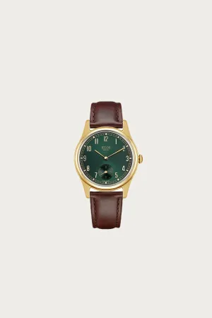 Old Smith - 90-001 - Green Dial/Gold Case - Dark Brown Leather Strap