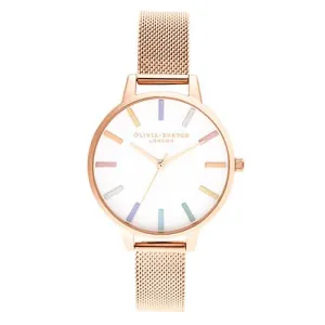 Olivia Burton Rose Gold Plated Rainbow Mesh Watch