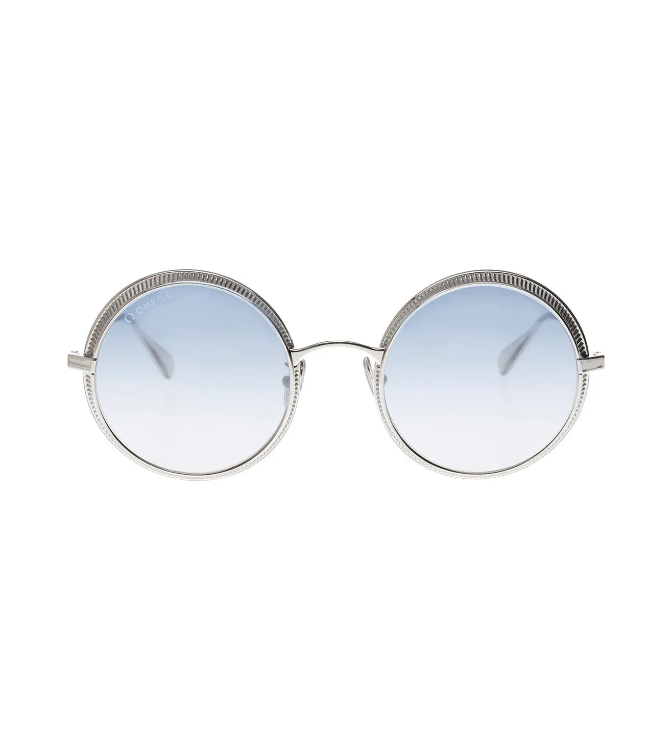 Omega Men's Blue-mirror Round Sunglasses
