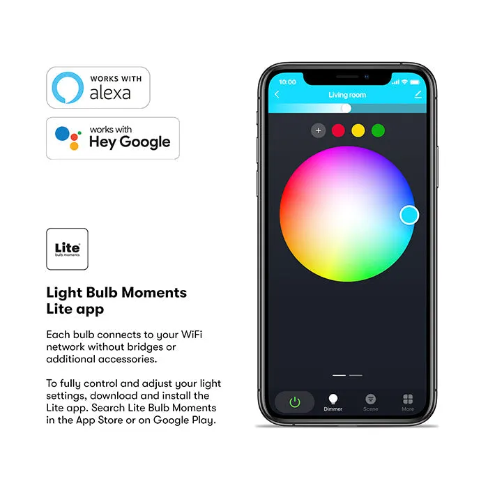 [OPEN BOX] LITE BULB MOMENT A60 RGB LED Lamp 2700-6500K E27 8.5 Watts WiFi & Bluetooth - 3 Pack- White