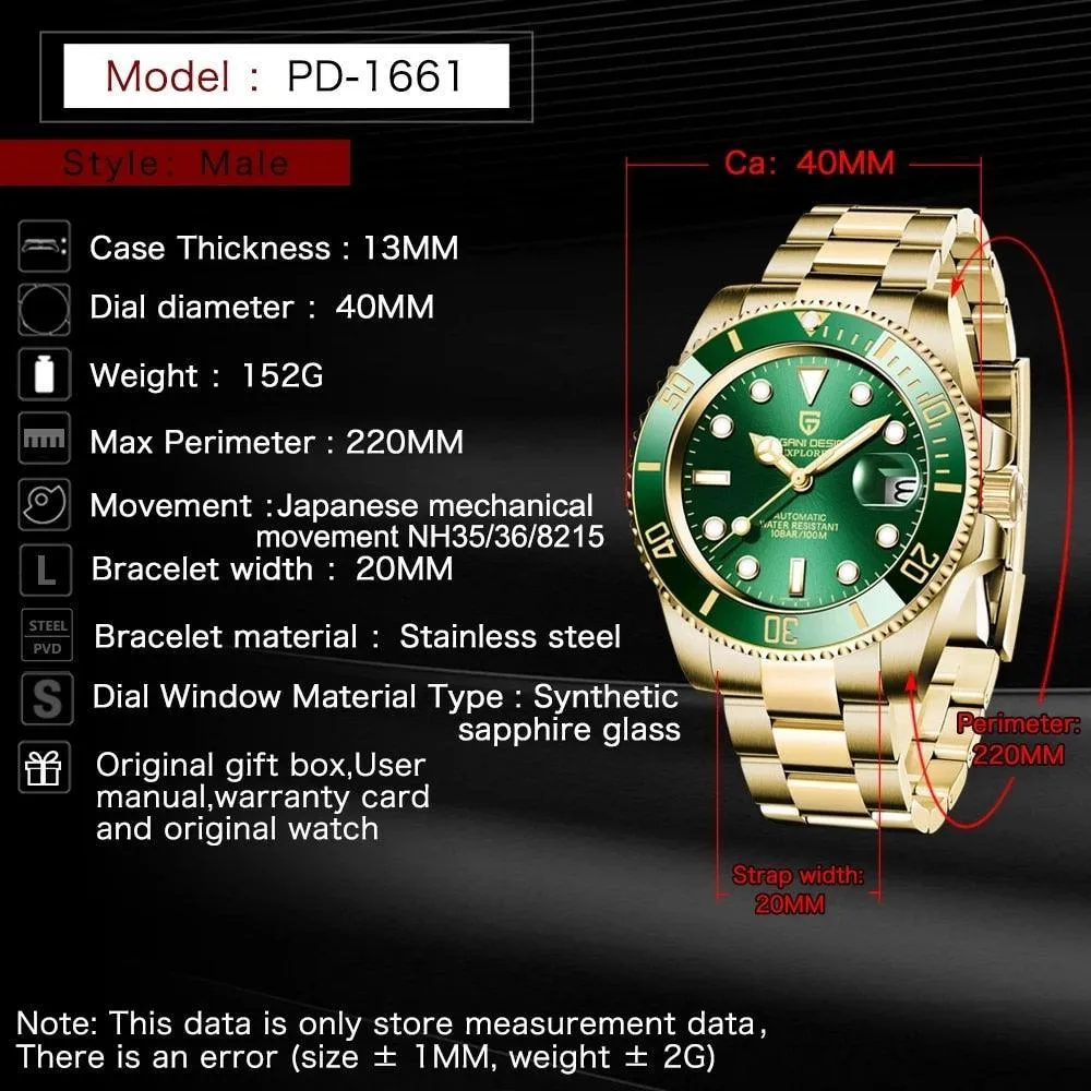 Pagani Design Yellow Gold Submariner Date Homage Watches