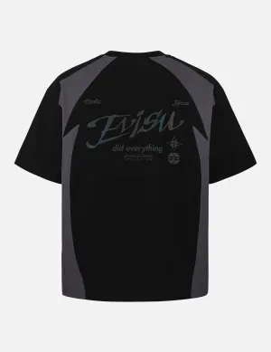 Panel Blocking with Colorful Logo Print Loose Fit T-Shirt