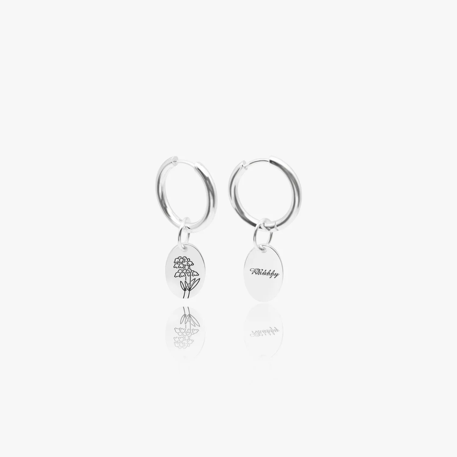 Personalized Birth Month Flower Earrings, Floral Signet Hoops, Custom Name Engraved Jewelry