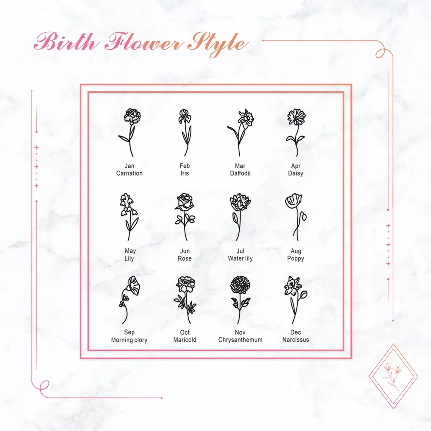 Personalized Birth Month Flower Earrings, Floral Signet Hoops, Custom Name Engraved Jewelry