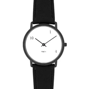 Projects Unisex 10 ONE 4 M&Co Stainless Watch - Black Leather Strap - White Dial - 7402