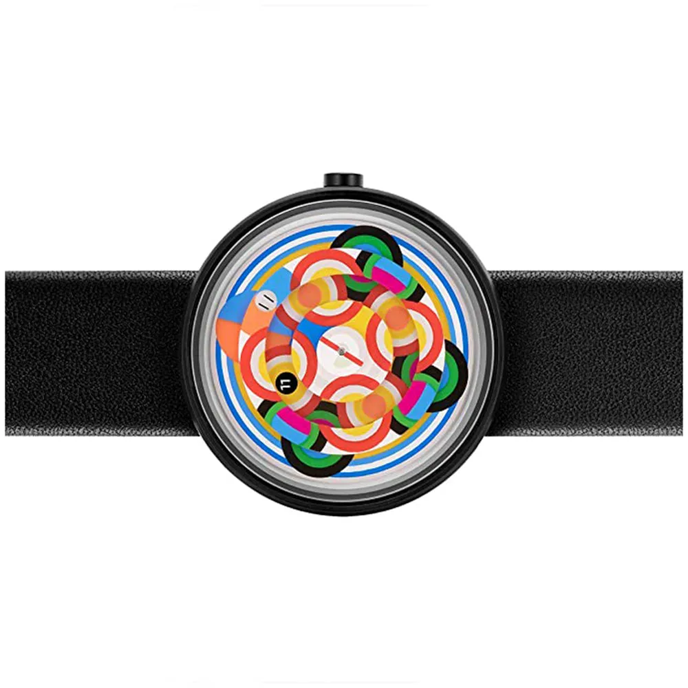 Projects Unisex Black Leather Band Two-Sone Steel Japanese Quartz Watches - PJT-7575