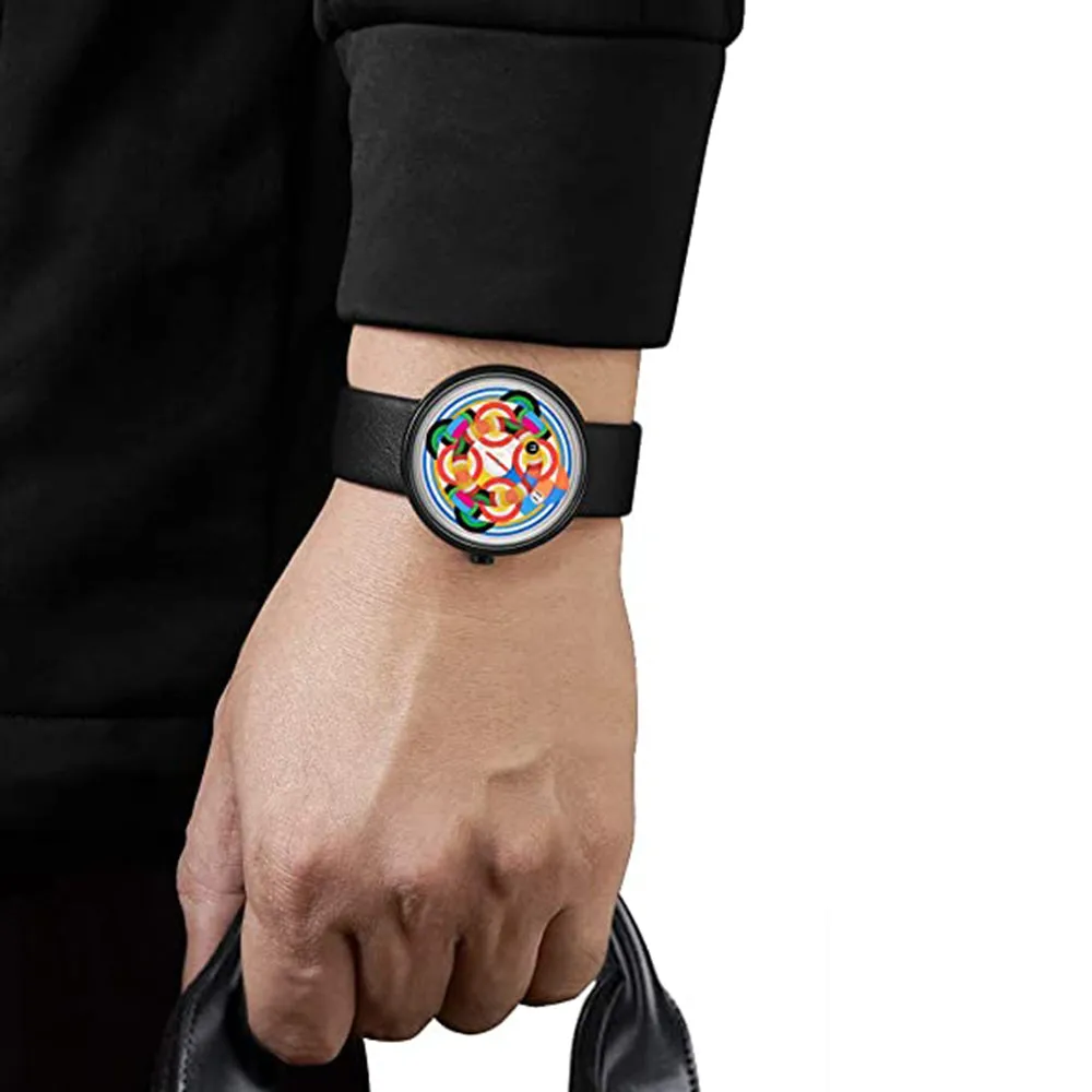 Projects Unisex Black Leather Band Two-Sone Steel Japanese Quartz Watches - PJT-7575