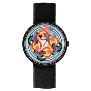 Projects Unisex Black Leather Band Two-Sone Steel Japanese Quartz Watches - PJT-7575