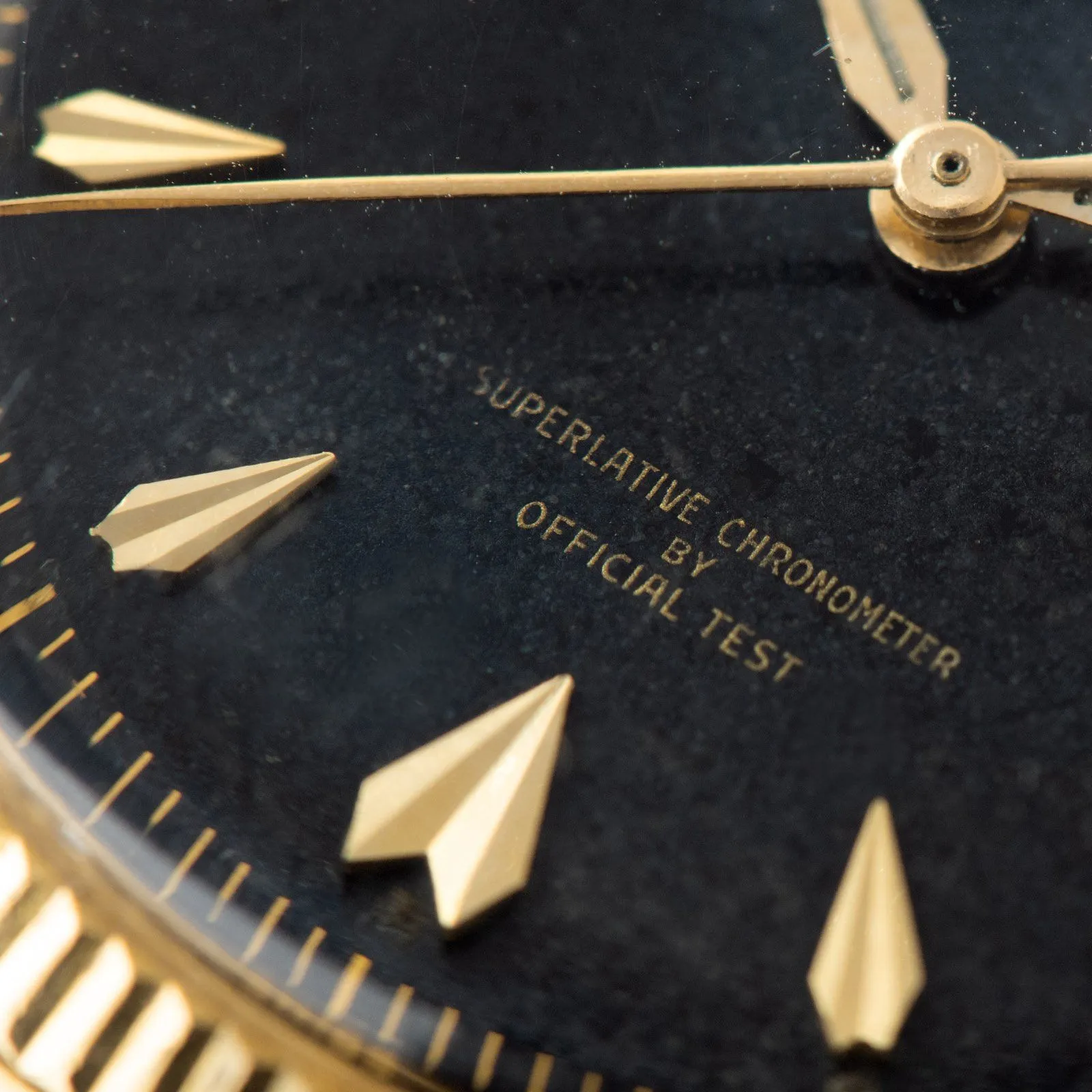 Rare Rolex Datejust ref 6605 Black Gilt Dial with 'OFFICIAL TEST' Text