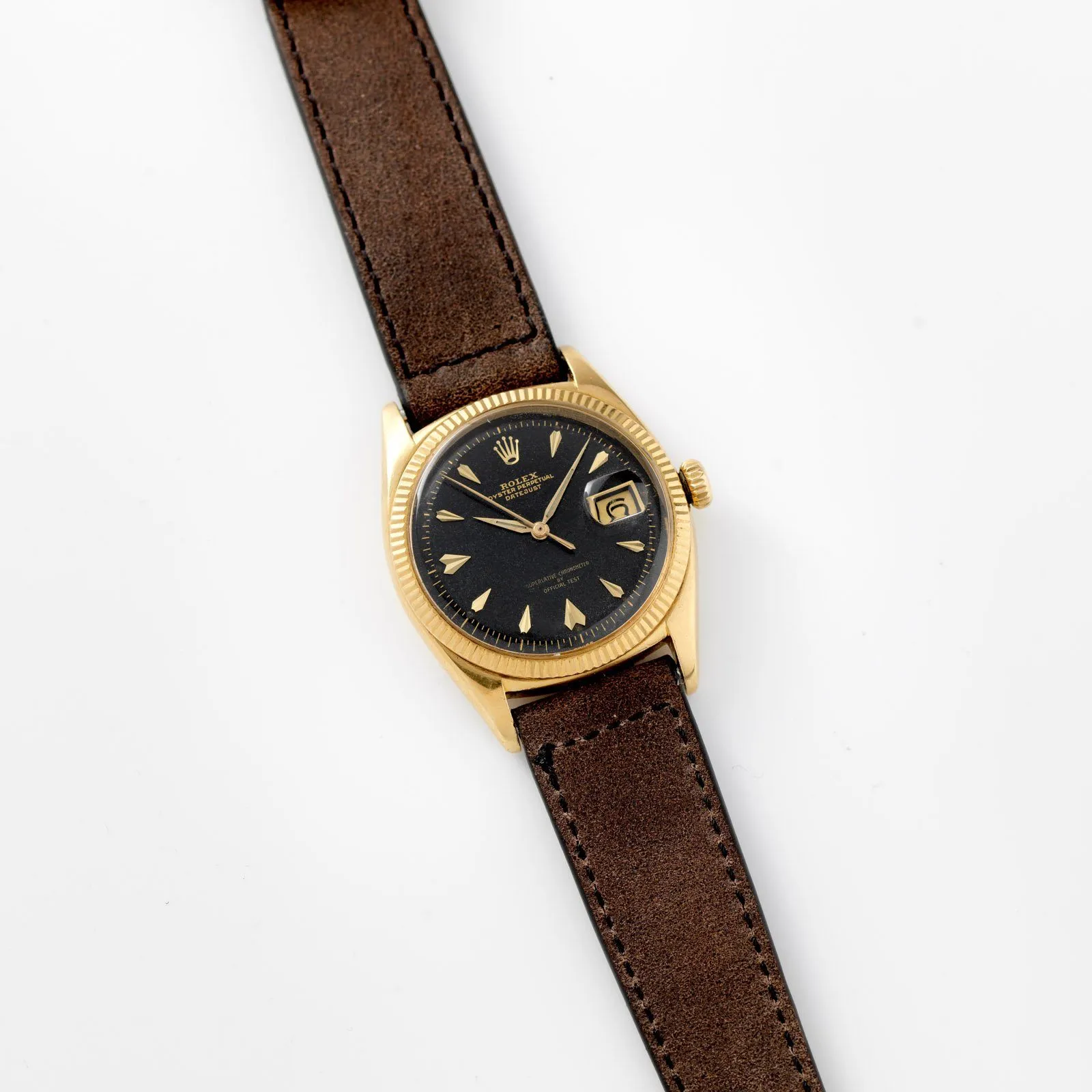 Rare Rolex Datejust ref 6605 Black Gilt Dial with 'OFFICIAL TEST' Text