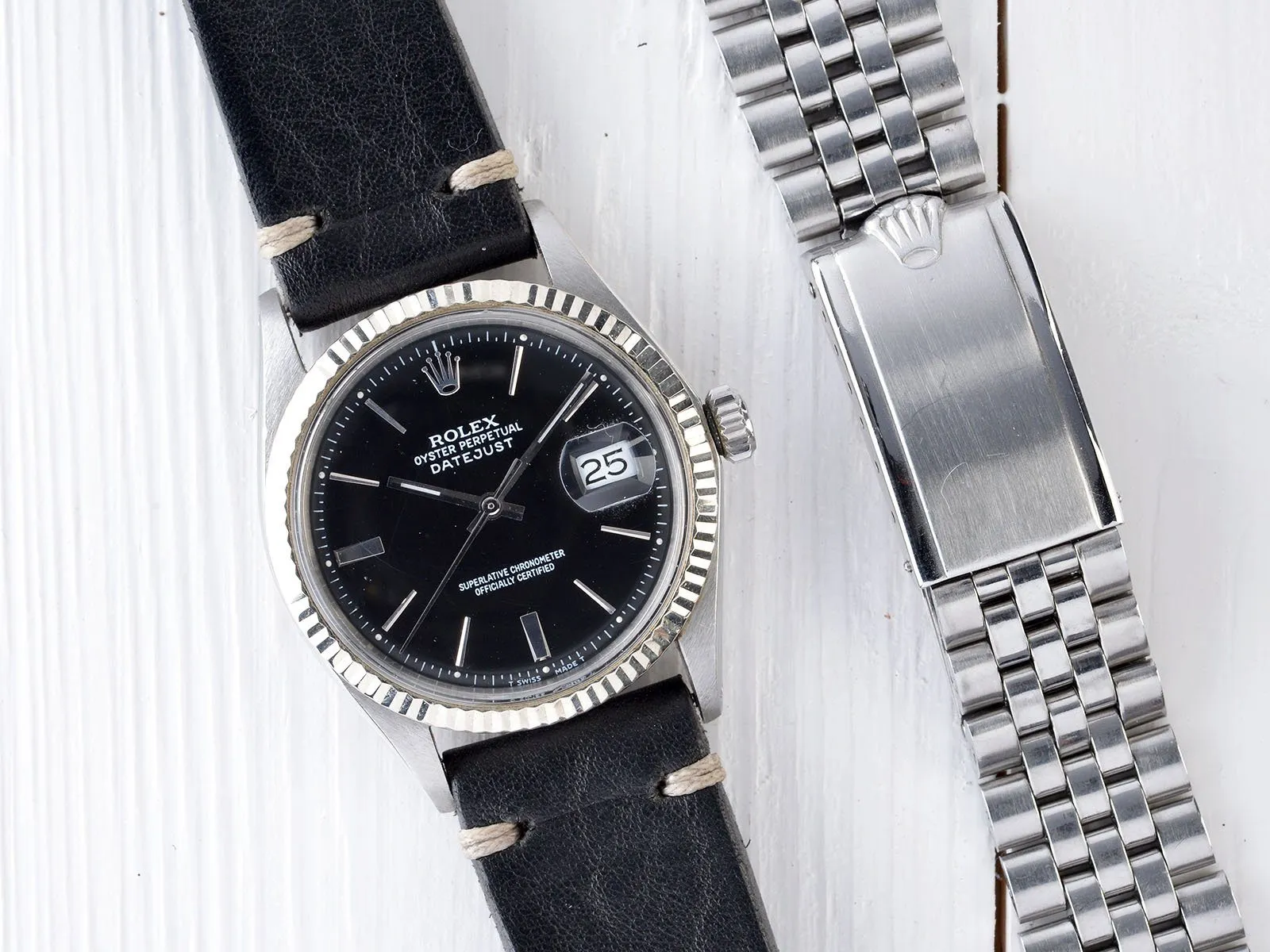 ROLEX 1601 DATEJUST BLACK DOOR STOP DIAL