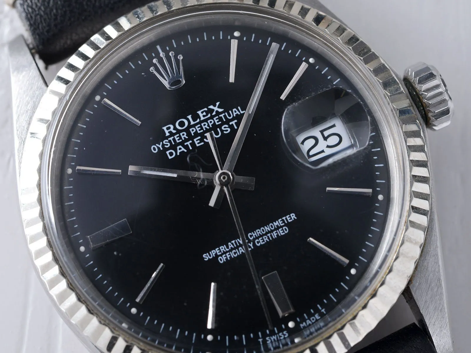 ROLEX 1601 DATEJUST BLACK DOOR STOP DIAL