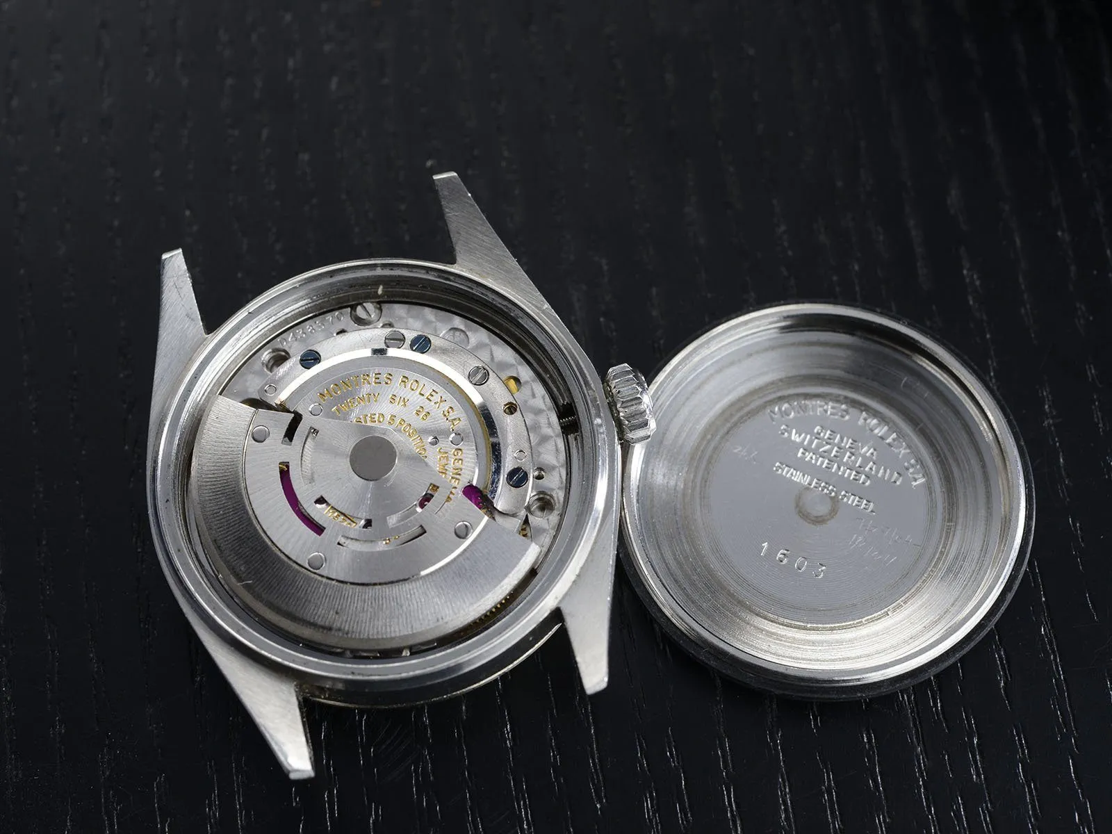 ROLEX 1601 DATEJUST BLACK DOOR STOP DIAL