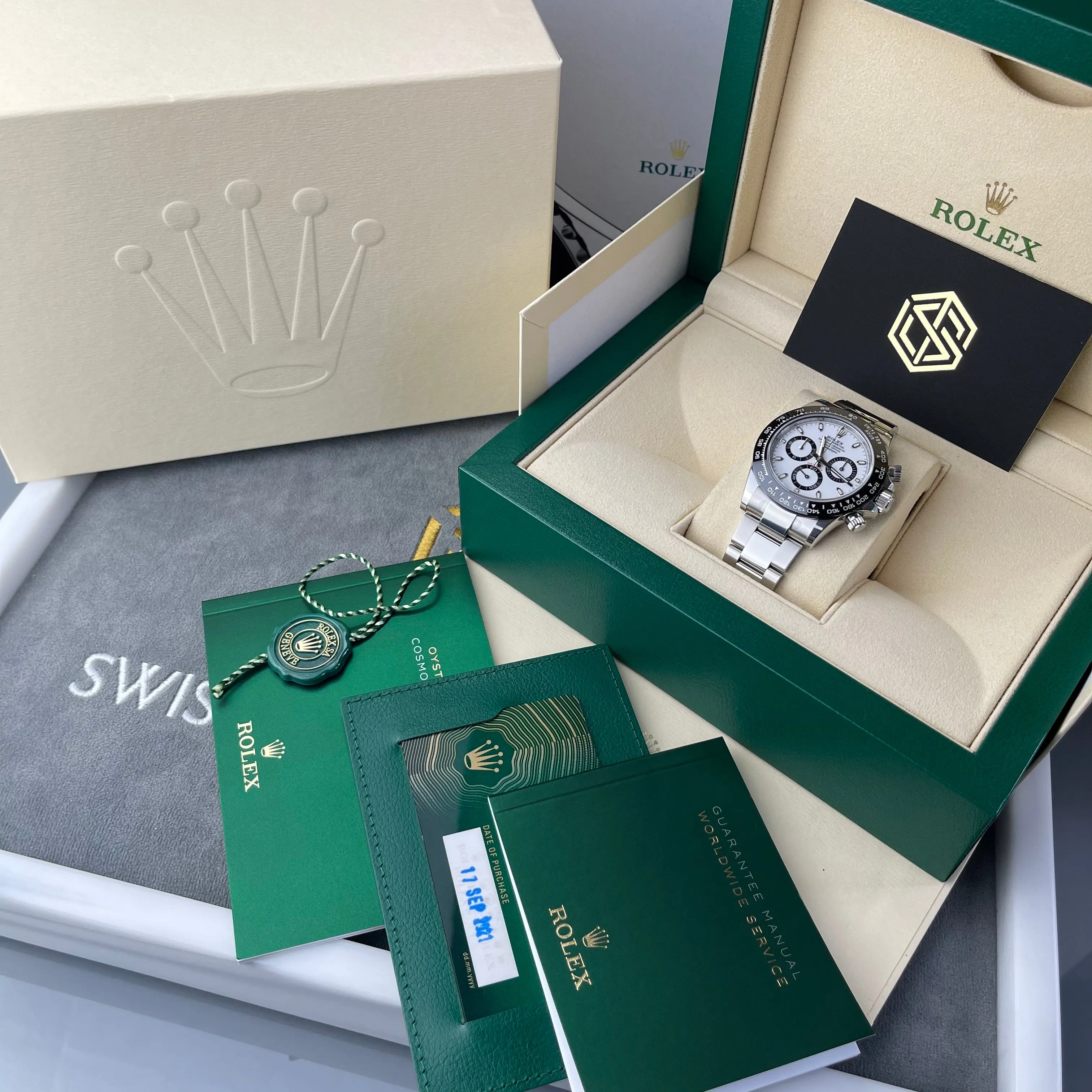 Rolex Cosmograph Daytona Ceramic White 'Panda' Dial 116500LN Sept 2021 Full Stickers Watch