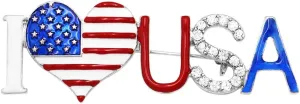 Rosemarie & Jubalee July 4th Patriotic Holiday Red White And Blue Enamel With Crystal USA Flag Lapel Pin Brooch (I Love USA, .80")