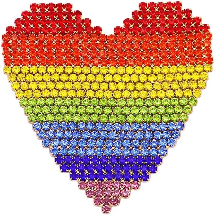 Rosemarie & Jubalee Women's Stunning Rainbow Love Crystal Rhinestone Heart Jewelry Pieces Pride Friendship Gifting (Brooch Pin, 2.5")
