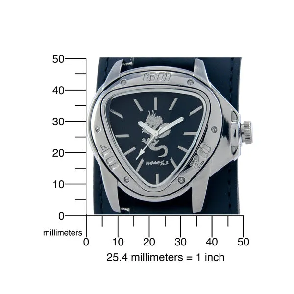 Silver Dragon Gunmetal Black Watch with Stitched Black Leather Cuff