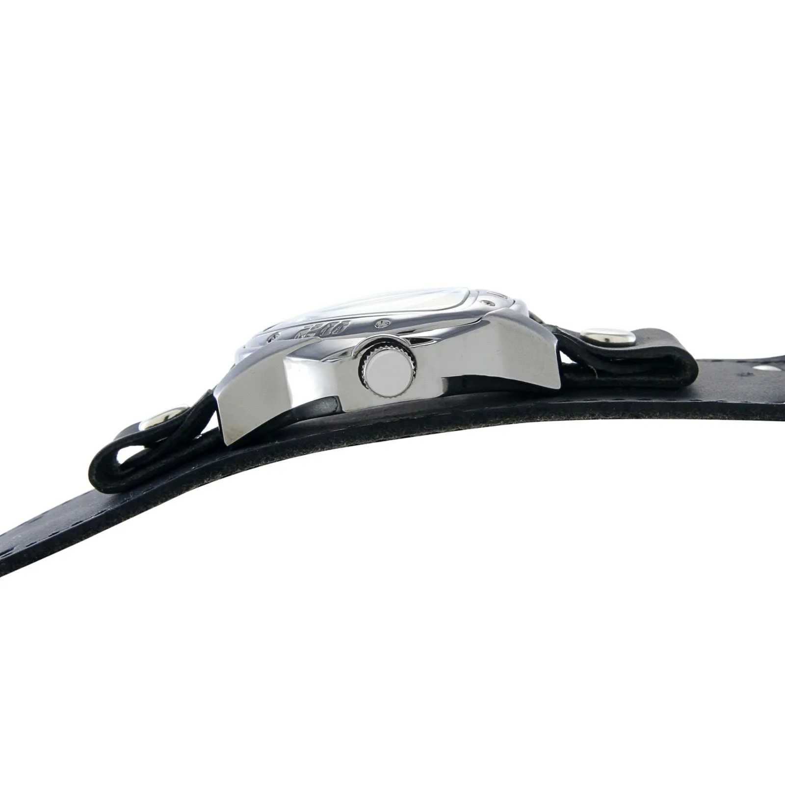 Silver Dragon Gunmetal Black Watch with Stitched Black Leather Cuff
