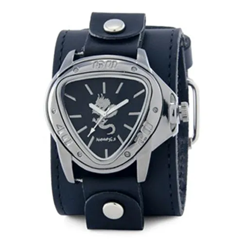 Silver Dragon Gunmetal Black Watch with Stitched Black Leather Cuff