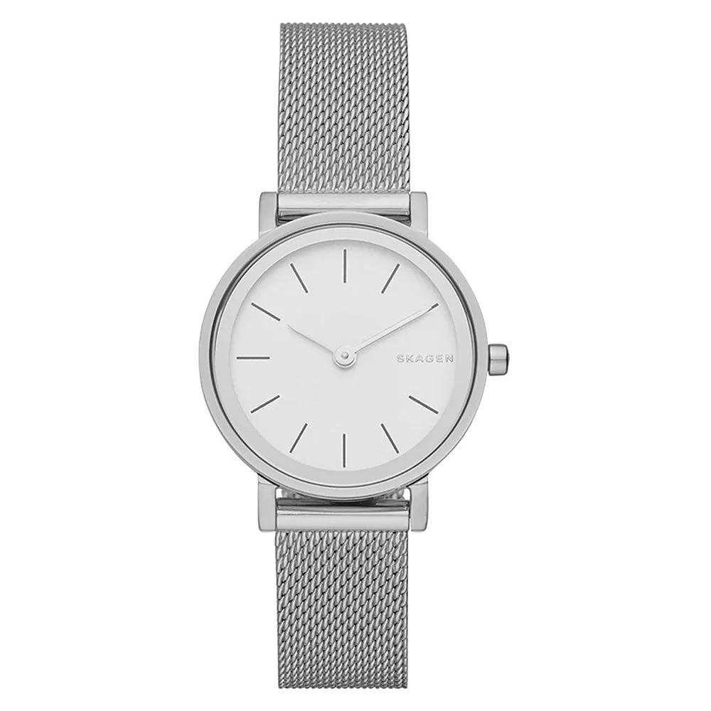 Skagen Womens Hald Quartz Round White Dial Silver Stainless Steel Mesh Bracelet Classic Dress Watch - SKW2441