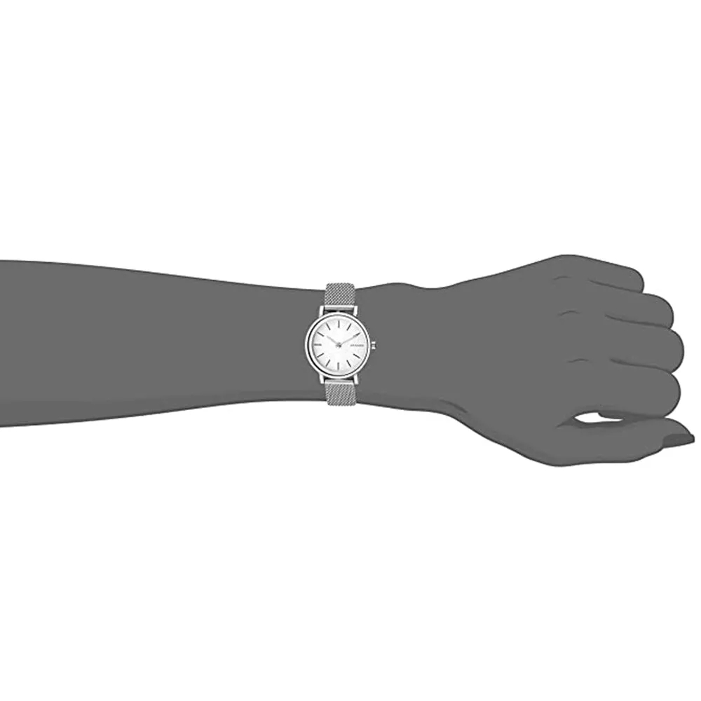 Skagen Womens Hald Quartz Round White Dial Silver Stainless Steel Mesh Bracelet Classic Dress Watch - SKW2441